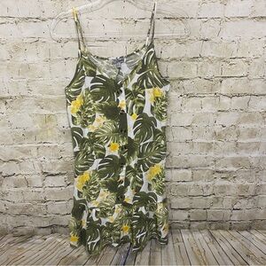 J For Justify Green White Palm Leaf Print Faux Button Sundress